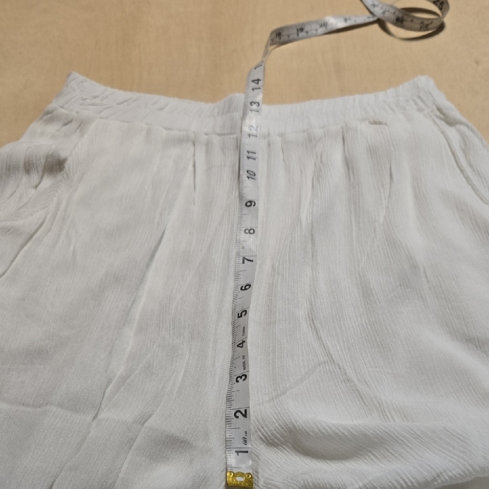 102 NWT Zenana White Woven Crepe Elastic Band Wide-Leg Pants Pockets Sm Md Lg XL - Picture 5 of 9